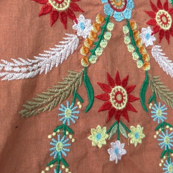 Rust Linen Boho Embroidered Blouse – Fits Like Medium - Picture 4 of 6